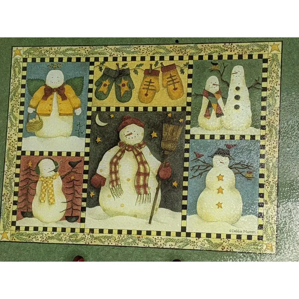 Debbie Mumm Ultimate Work Surface Protector Snowman Glass Cutting Board 16x12
